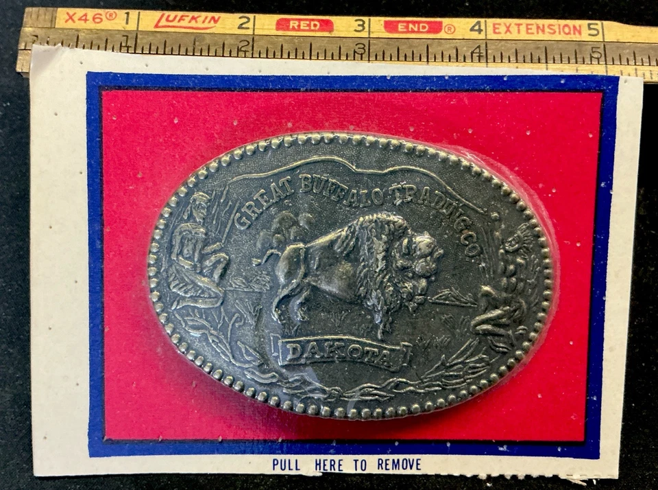 Hebilla de cinturón Dakota vintage años 70 Great Buffalo Trading Co bronce Foto 4 de 4