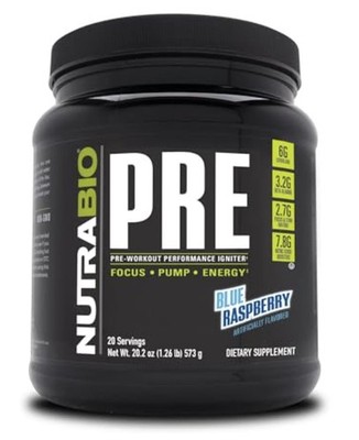 NutraBio PRE Workout Powder, Sustained Energy, Focus, Endurance - 20 servings