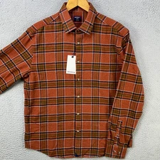 UNTUCKit Shirt Flannel Button Up Mens Large Orange Blue Plaid Regular Fit NEW