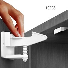 Child Safety Locks - No Drilling Installation for Cabinets 10PCS - White