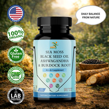 Sea Moss 90 Capsules Black Seed Oil, Turmeric, Ashwagandha, Burdock, Vitamin D