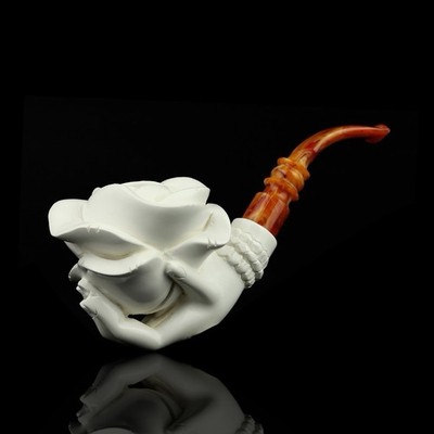 Lady Hand Holds Rose Smoking Pipe,block Meerschaum New Handmade Custom Case#199