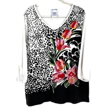 Blair Floral Pattern Animal Print Top Blouse Shirt Women's Size Large Multicolor