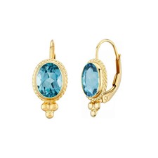 14K Yellow Gold Blue Topaz Leverback Earrings