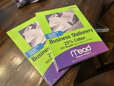 Mead Business Stationery 25% Cotton Paper 24 lb 8.5x11 2 Packs Sealed 200 Sheets