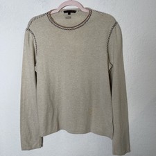 Roberto Cavalli Italy Beige Knit Sweater S Cotton Blend Whipstitch Designer