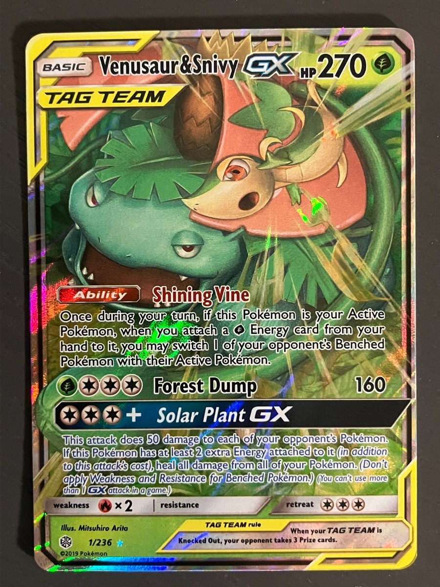 Pokemon Venusaur & Snivy GX – SM – Cosmic Eclipse (SM12) 1/236 Pokemon Venusaur & Snivy GX – SM – Cosmic Eclipse (SM12) 1/236