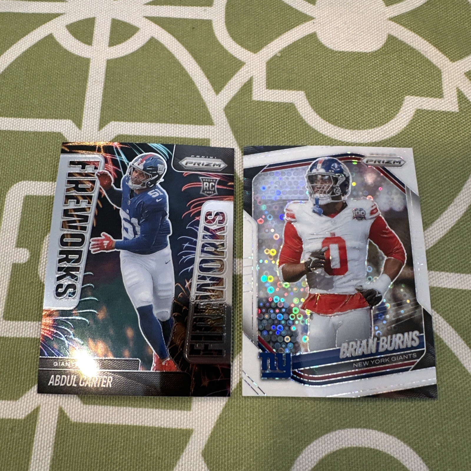 2025 Panini Prizm White Disco Brian Burns & Fireworks RC Abdul Carter Giants