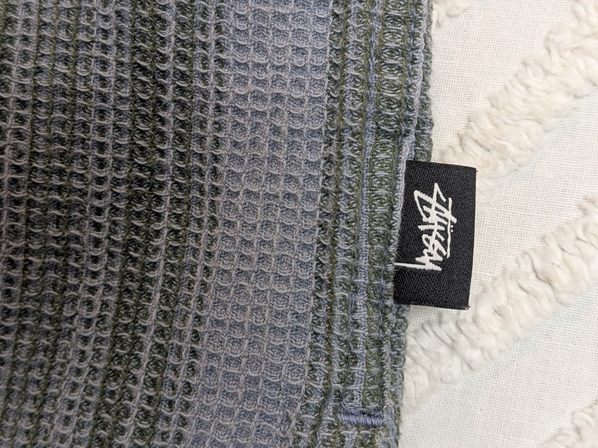 Stussy Waffle Knit Camp Collar Shirt Short Sleeve Striped Cotton 