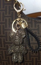Sparkling And Chic Black Rhinestone Embellished Teddy Bear Bag Charm Keychain