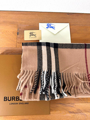 Burberry Schal kariert mit Fransen , Beige/Schwarz/Weiß/Rot