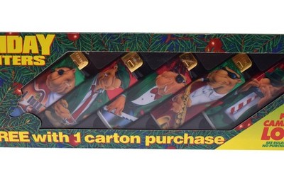 VTG Joe Camel R.J. Reynolds Tobacco 5 Holiday Lighters In Collectible Gift Tin