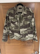 F&F Camouflage Green Print Cotton Utility Jacket Size 8 UK Oversized