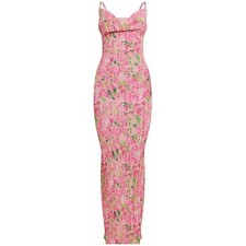 PLT Pleated Pink Abstract Floral Printed Spaghetti Strap Maxi Size 8 Large NWT