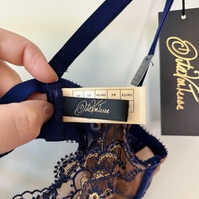 DITA VON TEESE Yvonne Underwire Bra Navy 12C Sheer Lace Lingerie NEW RRP $109.95