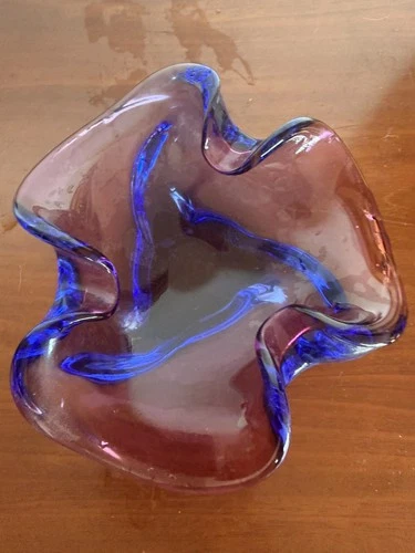 Vintage Blue Purple Violet Indigo Murano Glass Bowl Vase