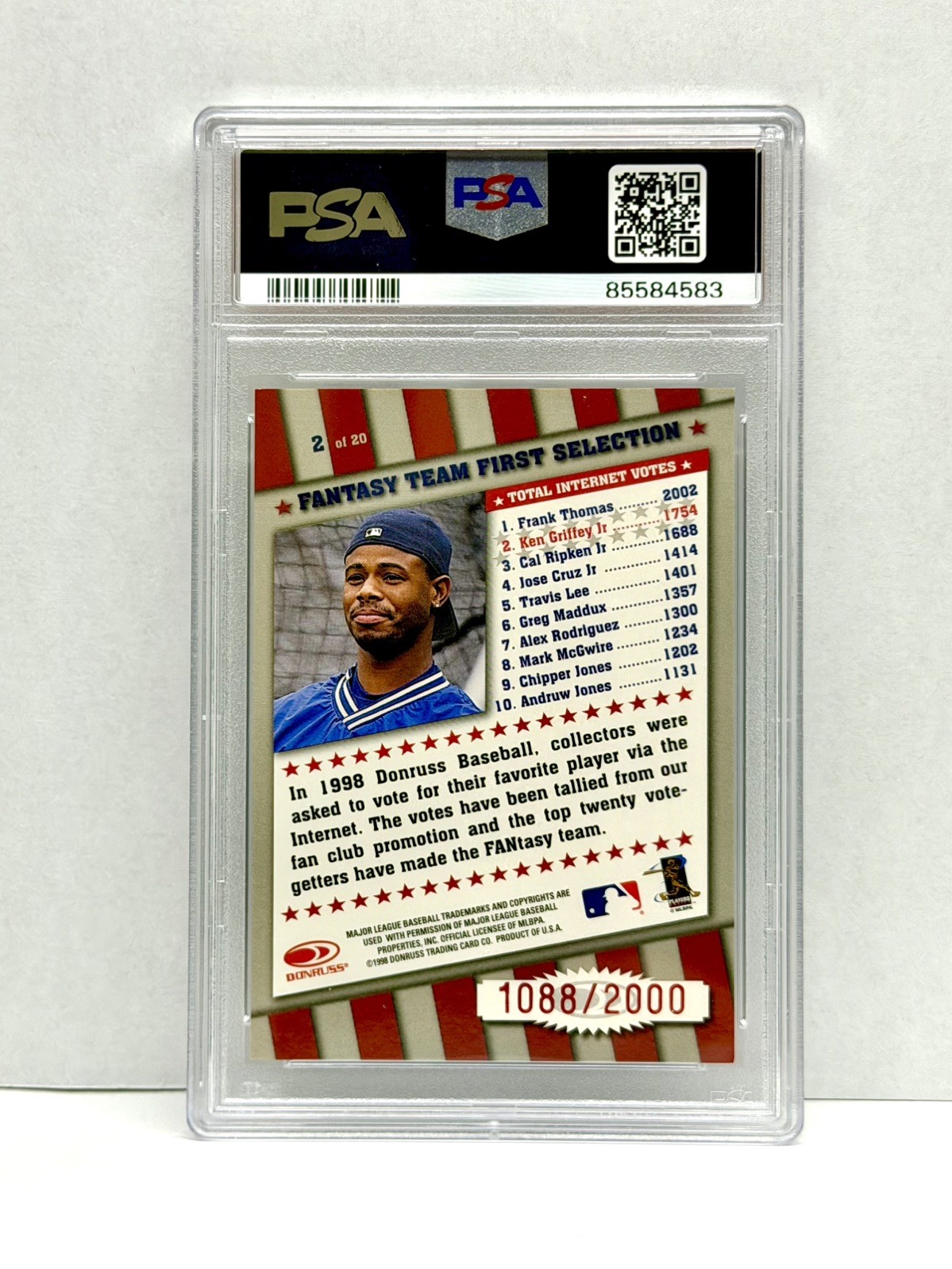1998 Donruss Ken Griffey Jr. Fantasy Team #/2000 Mariners - PSA 9 - Rare view 2