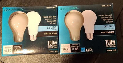 LOTOF2 Ecosmart 100W LED Light Bulb A19 Dimmable Frosted Real Glass Daylight