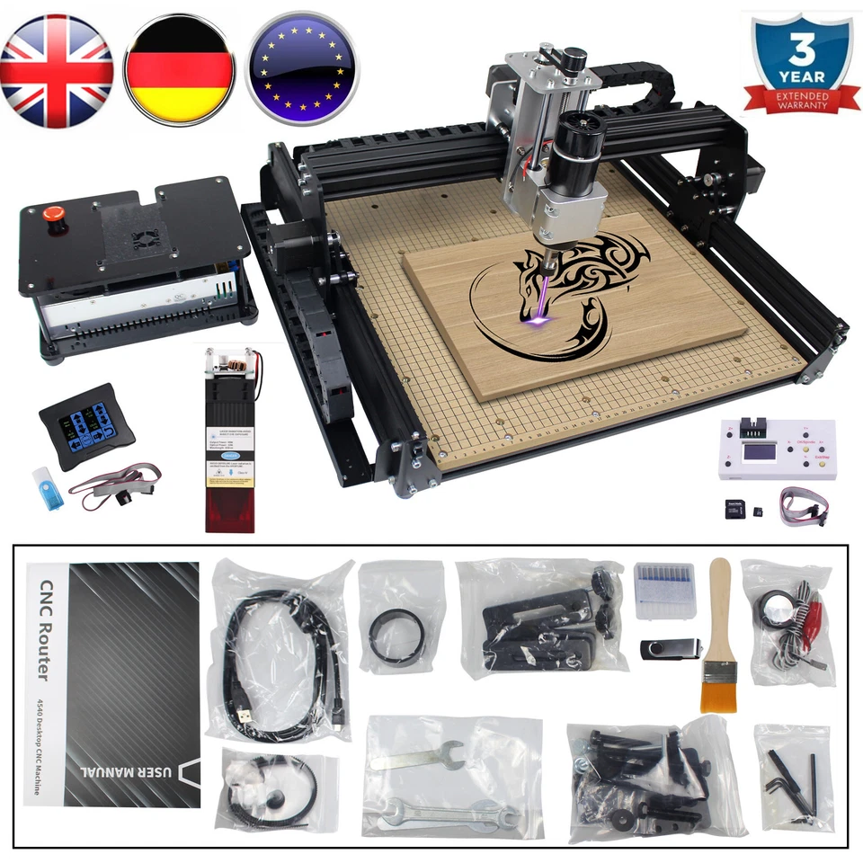 RATTMMOTOR 4540 500W CNC Router Laser Engraving Machine GRBL Milling Metal Wood Cutting〖UK〗