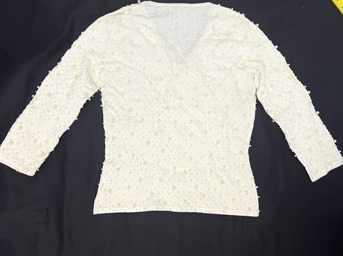 VTG ALBERTO MAKALI ALL OVER PEARL BEADS EMBELLISHED SWEATER TOP Size Small EUC - Picture 9 of 10