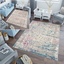 Teppich Modern Kurzflor Blumenmuster Vintage Grau Wohnzimmer Schlafzimmer