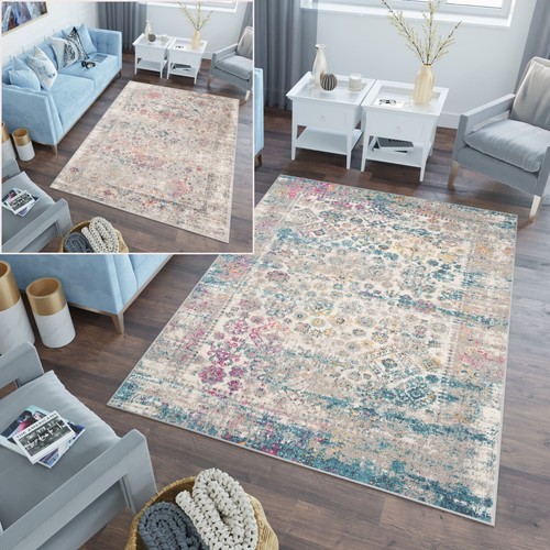 Teppich Modern Kurzflor Blumenmuster Vintage Grau Wohnzimmer Schlafzimmer - Bild 1 von 15