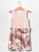 New Gap Kids Girls Pastel Pink Tropical Palm Print Knotted Cotton Tank Dress 12