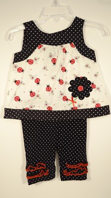 Vitamins Kids Lady Bug Top & Capris 9 Months Black/Red/White