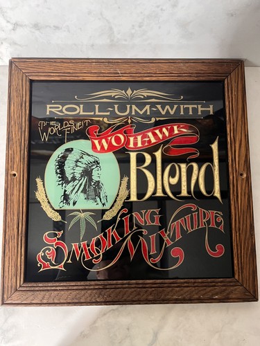 Mezcla de fumar Wo Hawk vintage señalización marco de madera placa de pared decoración - Imagen 2 de 7