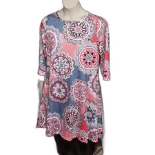 Boutique. EUC. Pinks/Blue Medallions; Tunic/ Mini Dress; 3/4 Sleeves. Size XL