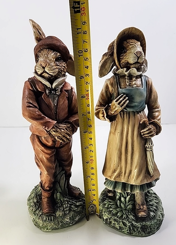 Vtg Henri Chrisdon Mr and Mrs Rabbit with Baskets Resin Figurines 2002 SEE READ! - Picture 21 of 23