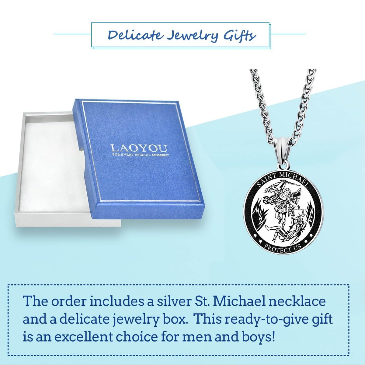 LAOYOU Saint Michael Religious Necklace - Stainless Steel Patron Saint Pendant For Men & Women