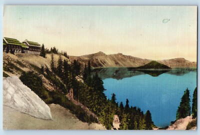 c1940 Crater Lake National Park Oregon Vintage Postcard Lodge Rim Exterior View