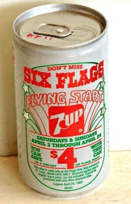 Diet 7up; Sevco Beverages; St. Louis, MO; soda pop can - Six Flags Flying Start