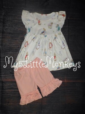 NEW Boutique Peter Rabbit Easter Bunny Tunic Dress & Shorts Girls Outfit Set