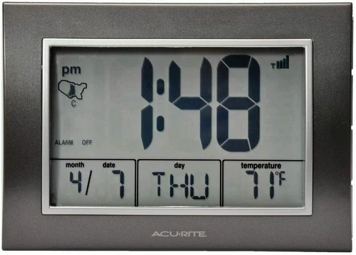 AcuRite 13131 Atomic Alarm Clock With Date Day of Week and Temperature-image