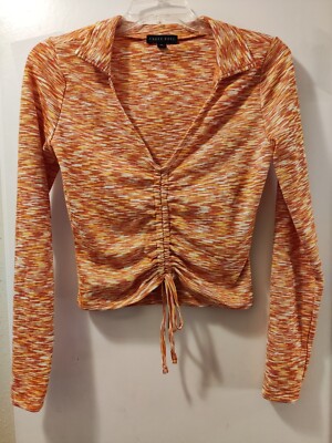 Faded Rose Women's Orange Short Long Sleeve Blouse Size M. P-T-P:17in