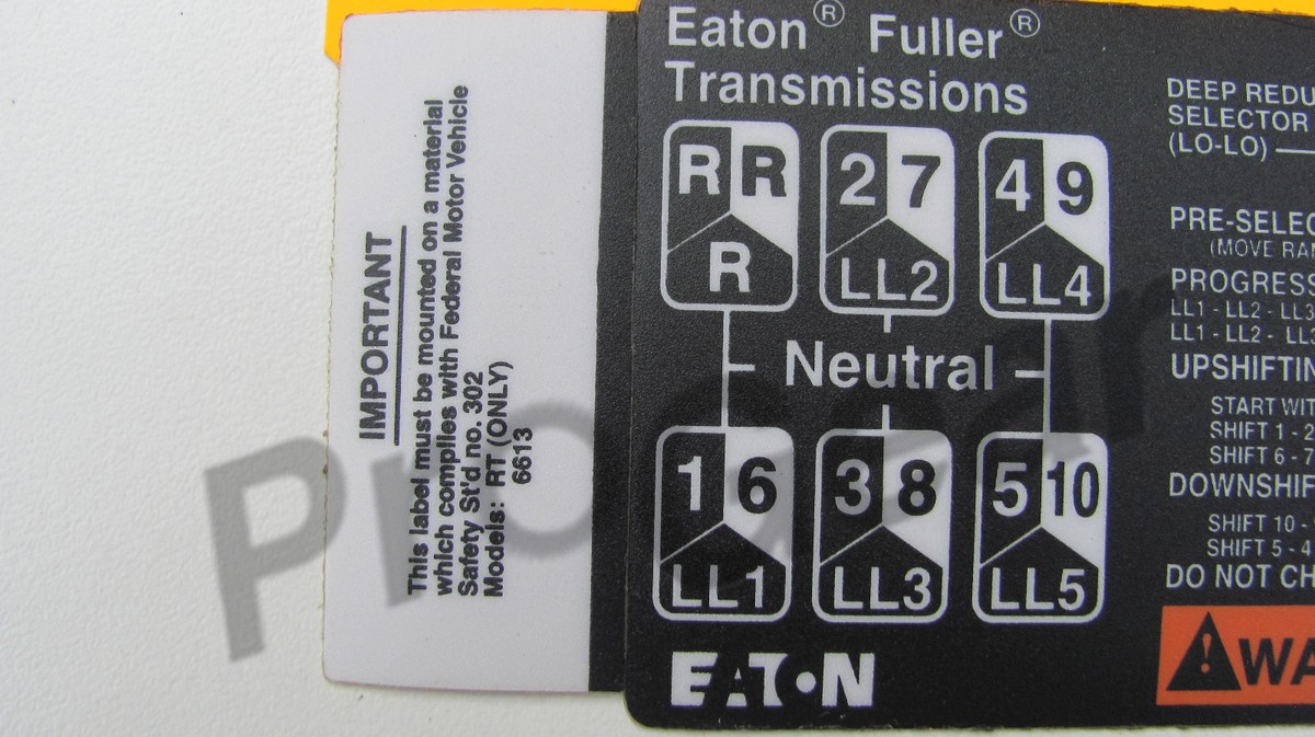 FULLER Transmission 13 Speed Rt6613 Shift Pattern for sale online