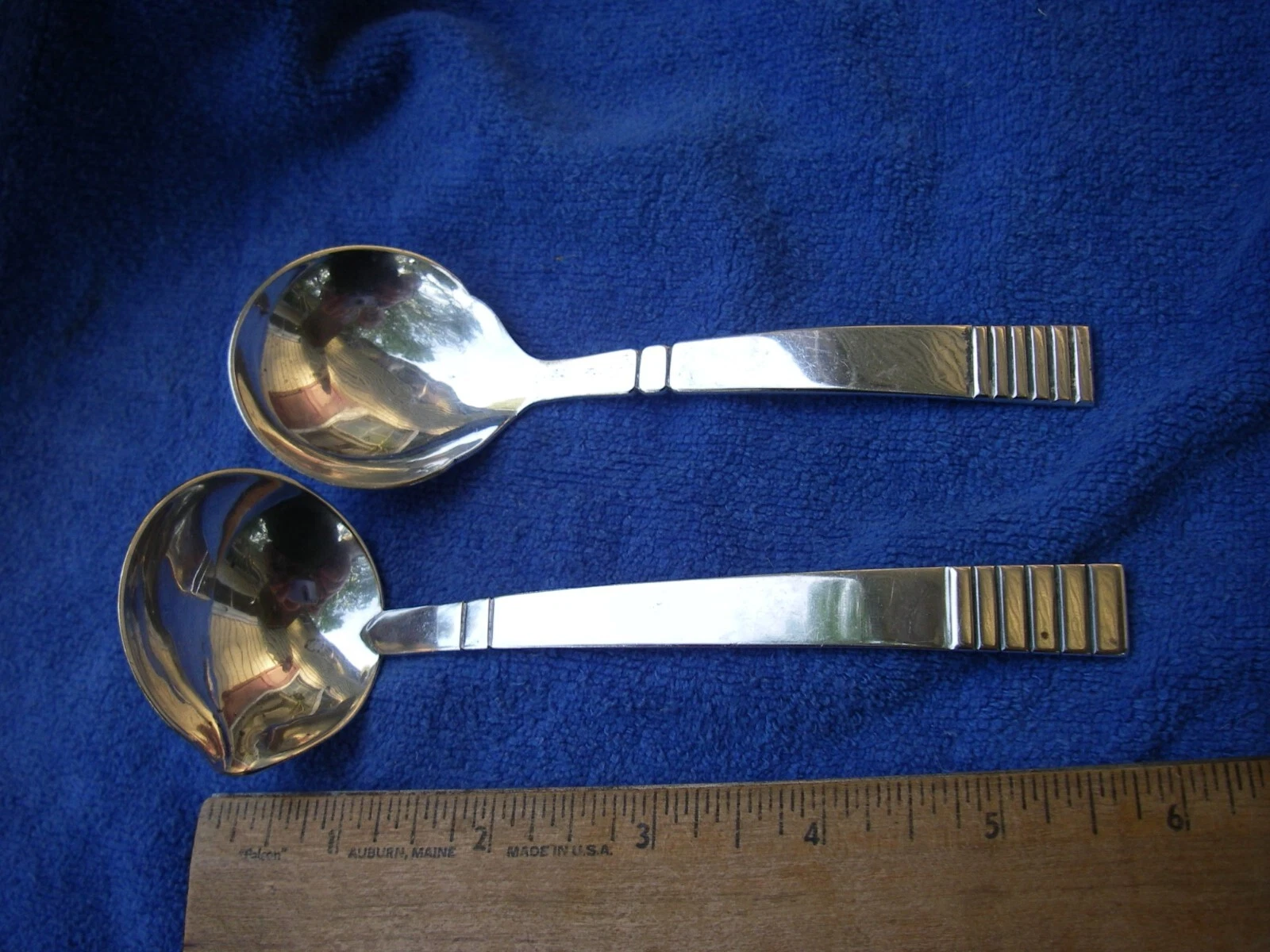 PAIR HANDWROUGHT Modernist Silver SUGAR SPOON & SAUCE LADLE-American or Mexican