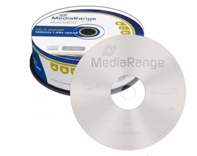 25 MediaRange Branded Blank CD R discs 48x 100 min 900MB 100