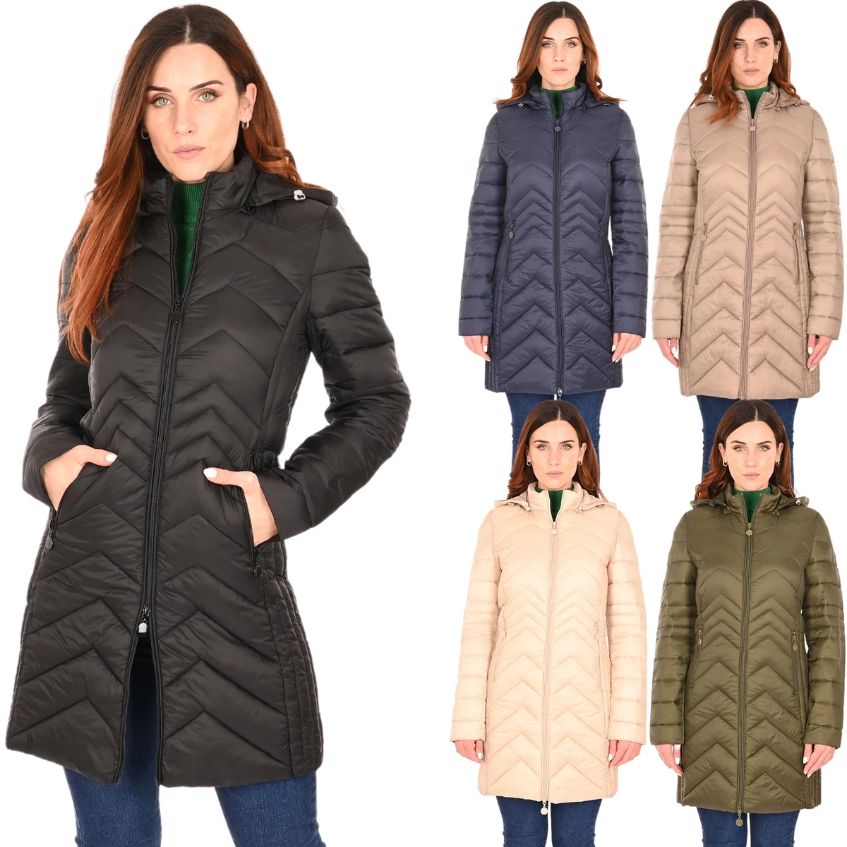 Piumino Donna Invernale Lungo Giubbotto Cappuccio Removibile Parka  Trapuntato