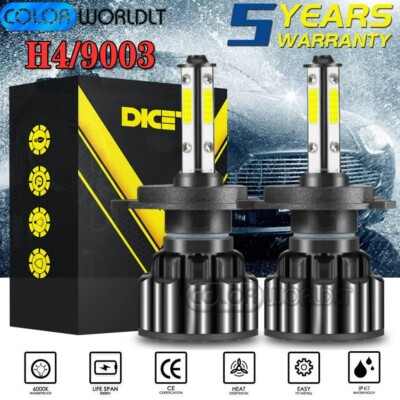2PCS H4 HB2 9003 4-Sides COB LED Headlight Hi/Lo Beam Bulbs 32000LM 6000K Lamp