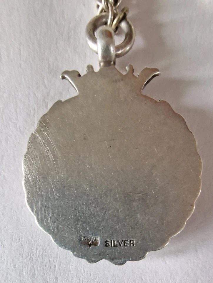 Antiguo Reloj Bolsillo Albert Plata Cuello Cadena Fútbol Fútbol Medalla Oro Rosa Foto 3 de 3
