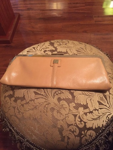 Eileen West Beige Leather Vintage Clutch