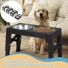 Adjustable Pet Dog Feeder Bowl Elevated Raised Stainless Steel Food Water Stand