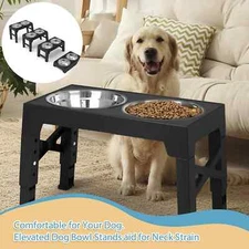 Adjustable Pet Dog Feeder Bowl Elevated Raised Stainless Steel Food Water Stand