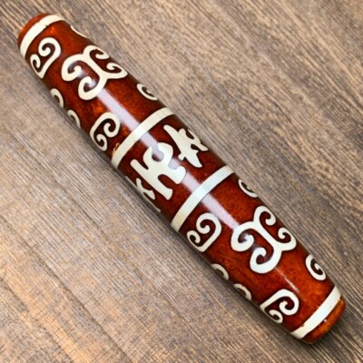 Unique Magic Tibetan Old Agate Six Character Proverbs calcification dZi Bead*