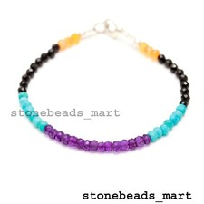 925 Sterling Silver Natural Multi Gemstone 3-4MM Rondelle Faceted Bracelet 7