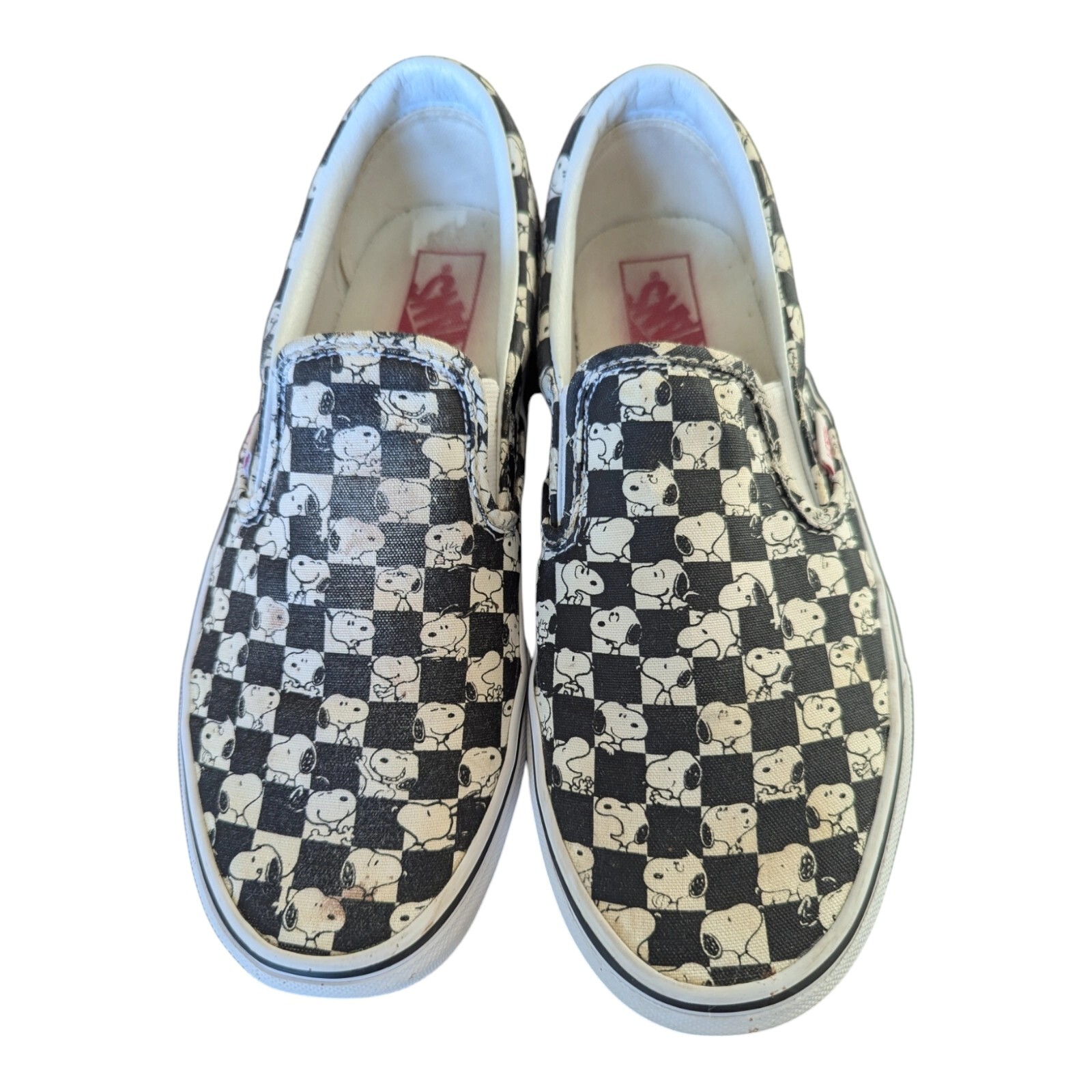 VANS x PEANUTS Snoopy Checkered Black Slip Ons 7.5  Limited Edition 2017 RARE