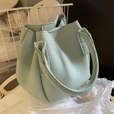 Women Macaron Lychee Mini Soft Leather Bag Casual One Shoulder Crossbody Bag